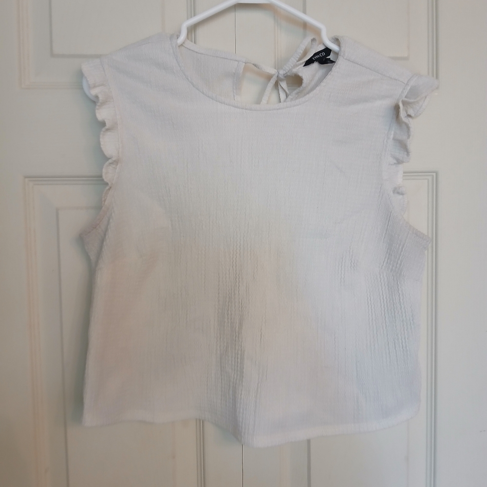 RW&CO. Cream Ruffle Sleeve Top, Size Medium (M)